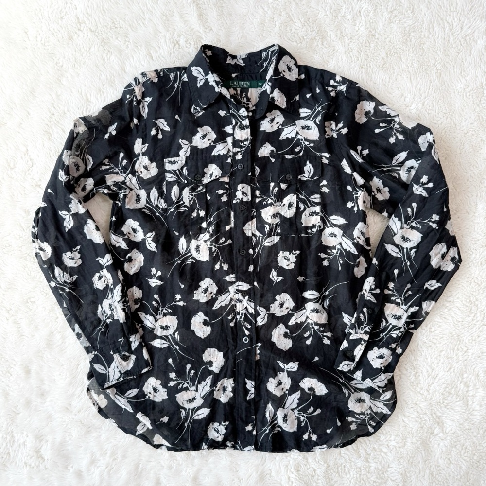 Lauren Ralph Lauren Black and White Floral Button-Down Shirt